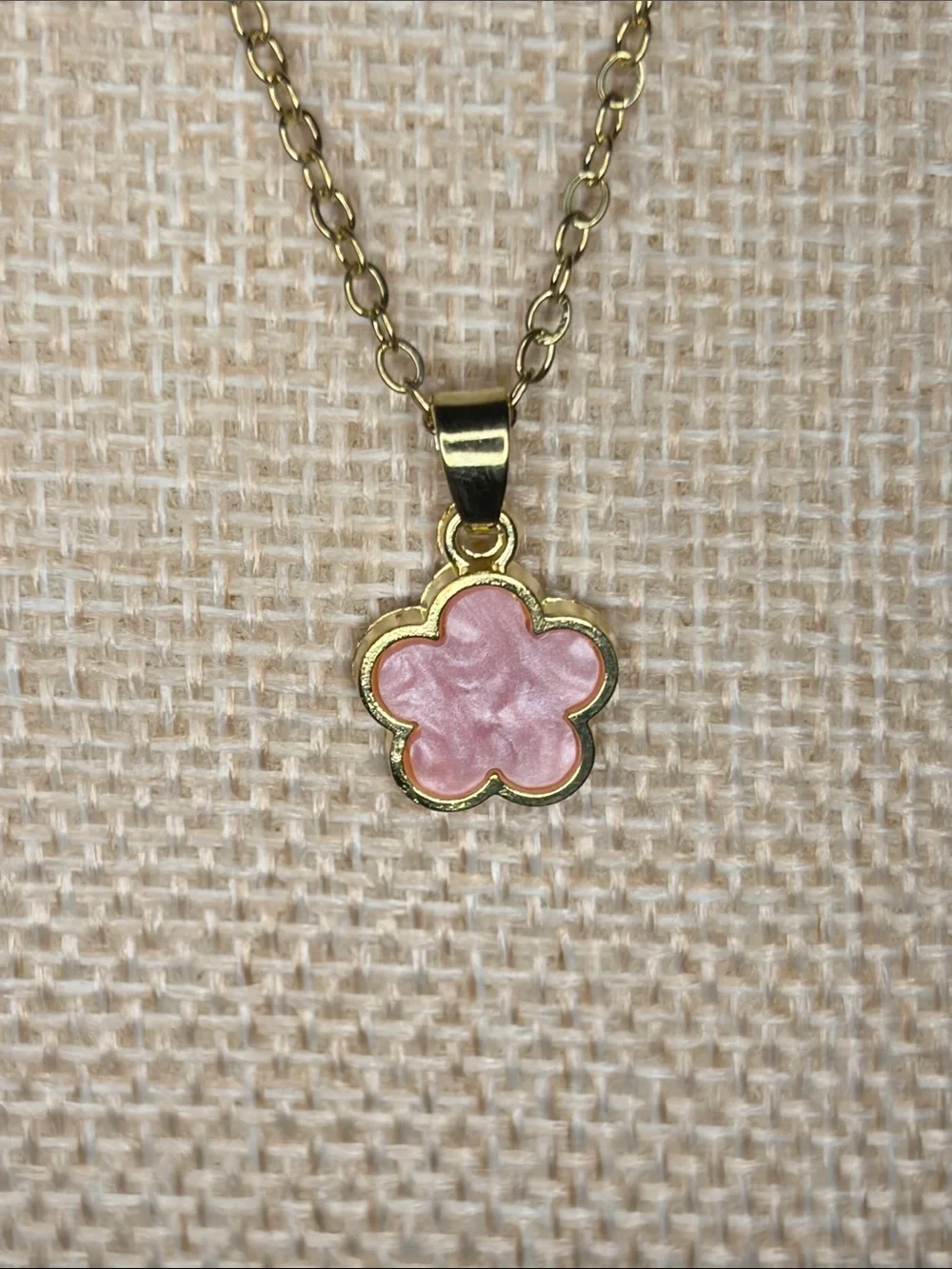 Floral Pink Clover Bracelet & Necklace - Gold Tone
